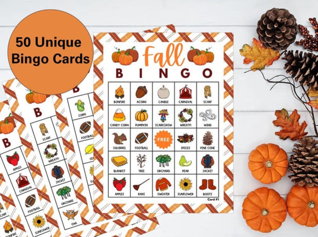 Fall Bingo Printable Game | 50 Unique Autumn Bingo Cards