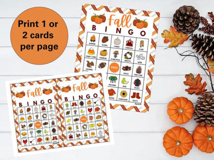 Fall Bingo Printable Game | 50 Unique Autumn Bingo Cards