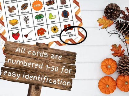 Fall Bingo Printable Game | 50 Unique Autumn Bingo Cards