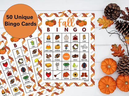 Fall Bingo Printable Game | 50 Unique Autumn Bingo Cards