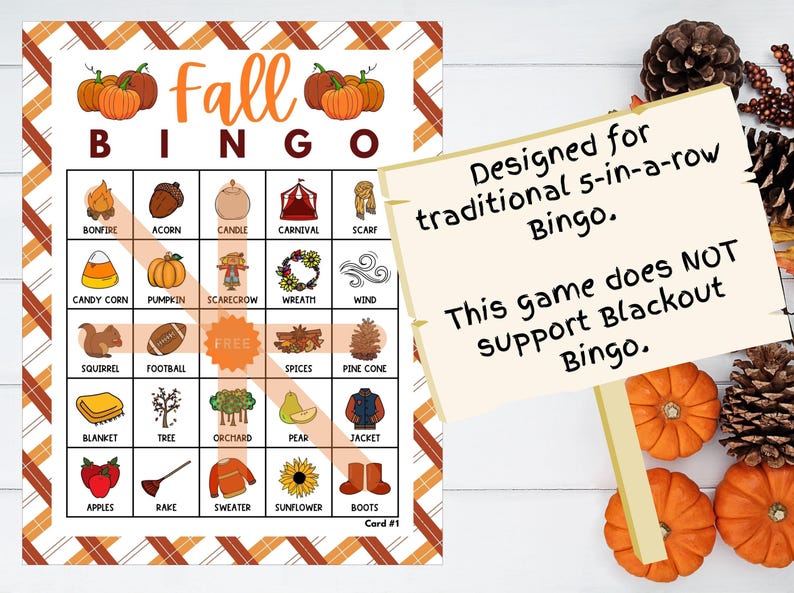 Fall Bingo Printable Game | 50 Unique Autumn Bingo Cards