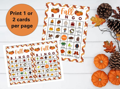 Fall Bingo Printable Game | 50 Unique Autumn Bingo Cards