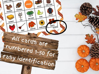 Fall Bingo Printable Game | 50 Unique Autumn Bingo Cards